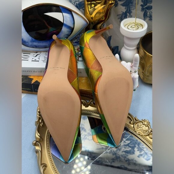🆕 KURT GEIGER LONDON 🧿 NWOB Belgravia Court Heel, Rainbow Overstitch Sz 37 US7 - Picture 13 of 13